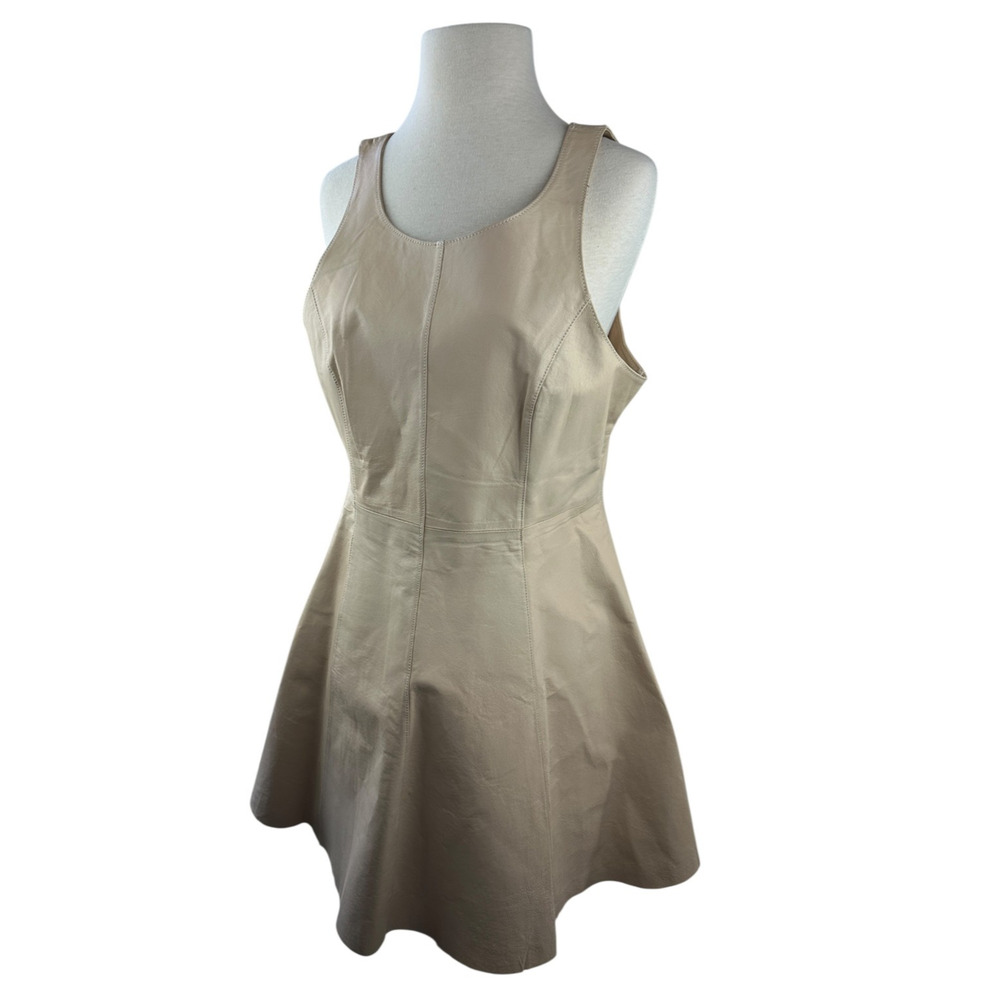 Blessed Are The Meek Leather Dress A-Line Fit & Flare Tan Sleeveless Size 4 - Picture 15 of 16